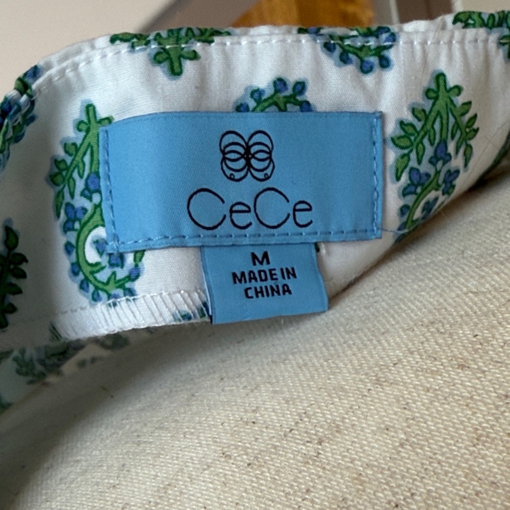 CeCe Blue Floral Puff Sleeve Blouse - Picture 2 of 5